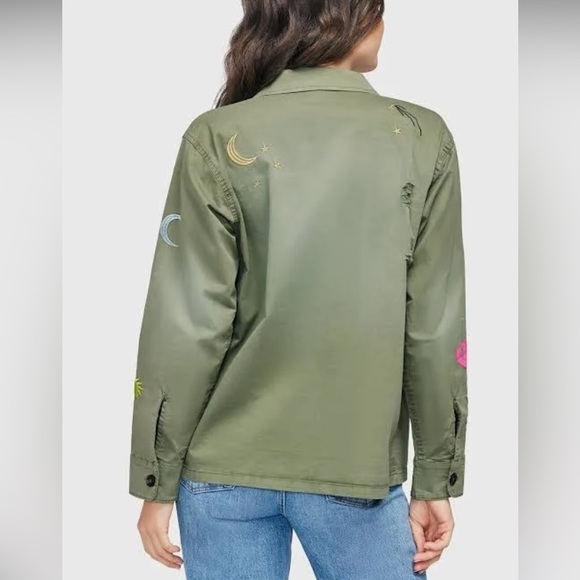 Wildfox Truman Jacket Olive Green Military light distressing embroidery size XL - Picture 3 of 11